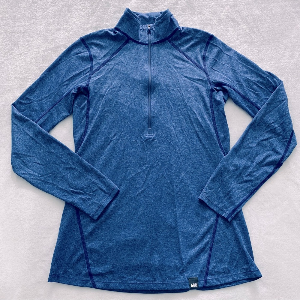 REI Co Op Long Sleeve 1/2 Zip Mock Neck Dry Fit Athletic Shirt Womens Size S